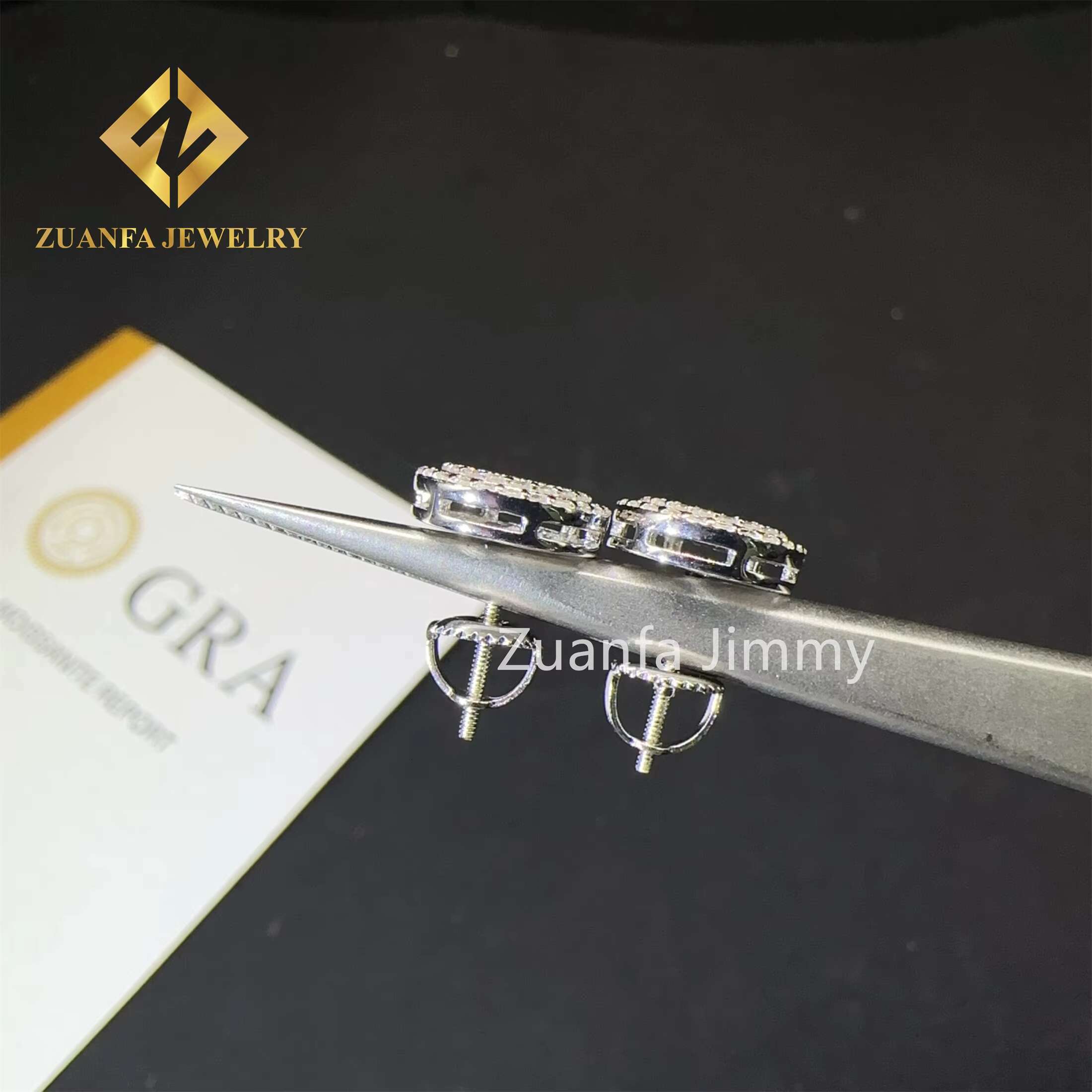 Drop Shipping Iced Out Hip Hop Sterling Silver 925 Silver White Gold Plated Screw Back Moissanite Diamond Stud Earrings Men