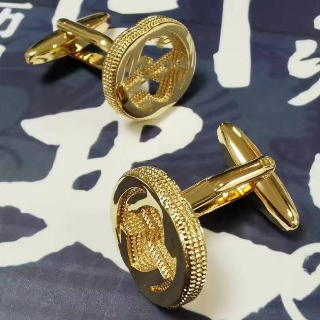 Designer Cufflinks Golden French Charm Cuff Links for Weddings & Formal Events Classic Letter Style from Fashion GG's Collection
