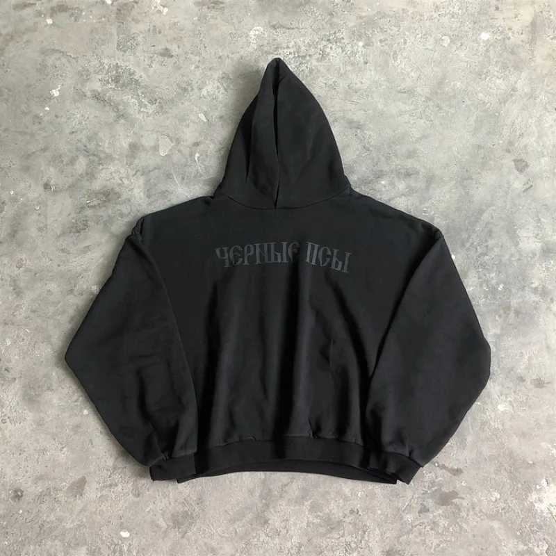 Vintage Ye Vultures album Merch black dog graphic pocket hoodie mens Y2K autumn casual oversized sportswear womens top W250331
