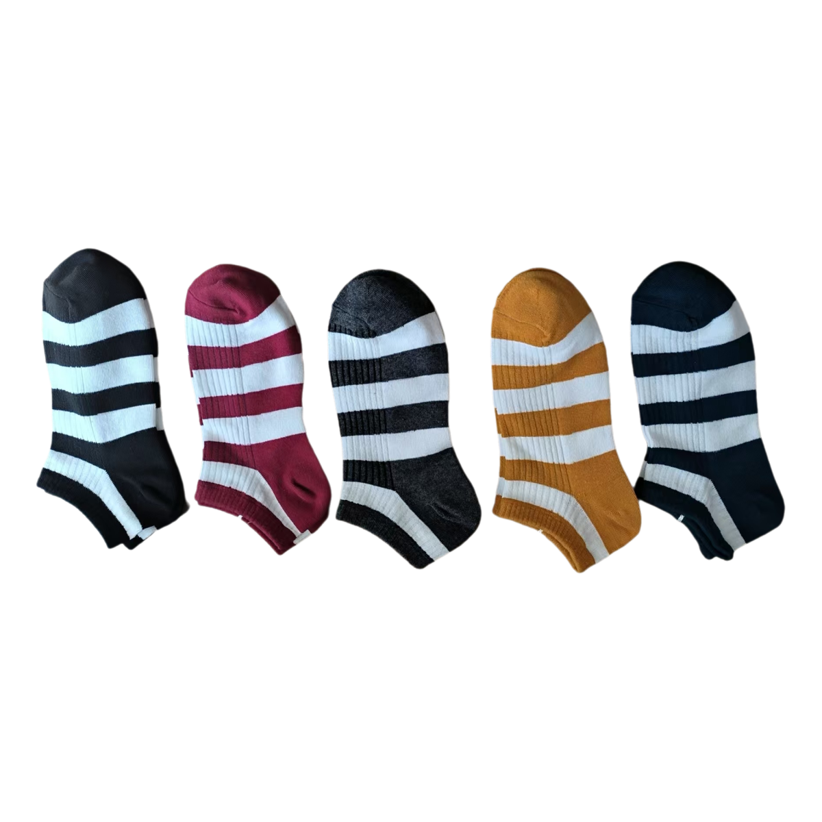 Colorful wide striped women's boat socks are made of soft and comfortable cotton material suitable for women's summer wear A pack of 5 pairs