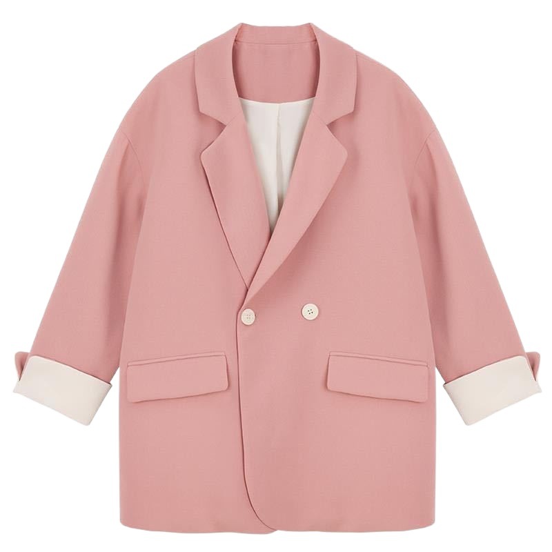 M3301Chic Female Korean Inspired Lightweight Pink Two-Piece Set Casually Stylish Double-Breasted Coat for Students