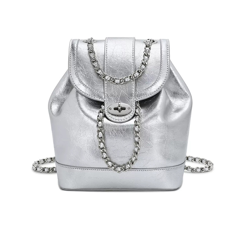 Free shipping hot selling South Korea small niche real cowhide high-grade chain light small fragrance backpack