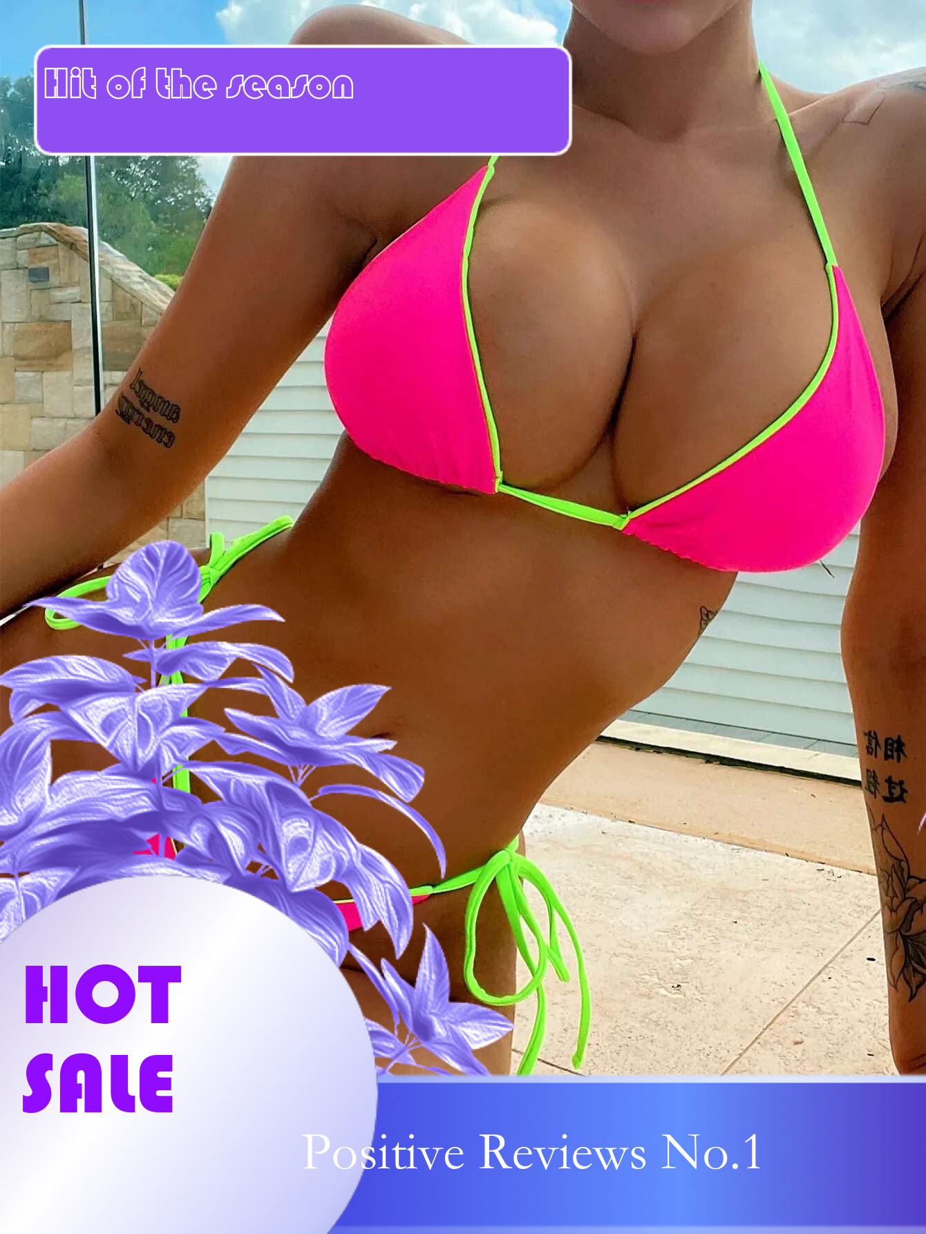 Dongdumaoyi Sexy Mirco Bikini Women Neon Hot Pink Patchwork Triangle Swimsuit Beach Brazilian Bathing Suit Tie Side Thong Swimwear