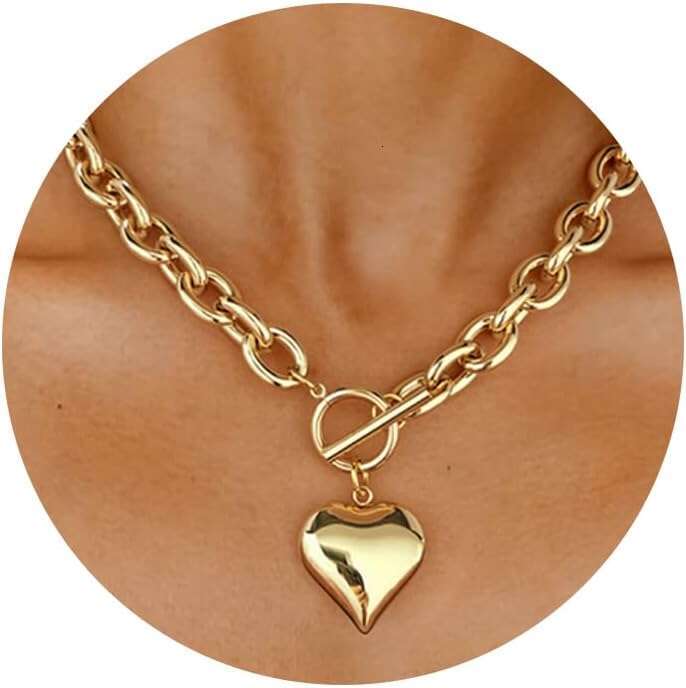 for Women Puffy Pendant White Gold Thick Chunky Chain k Necklaces Heart Coin Choker Necklace