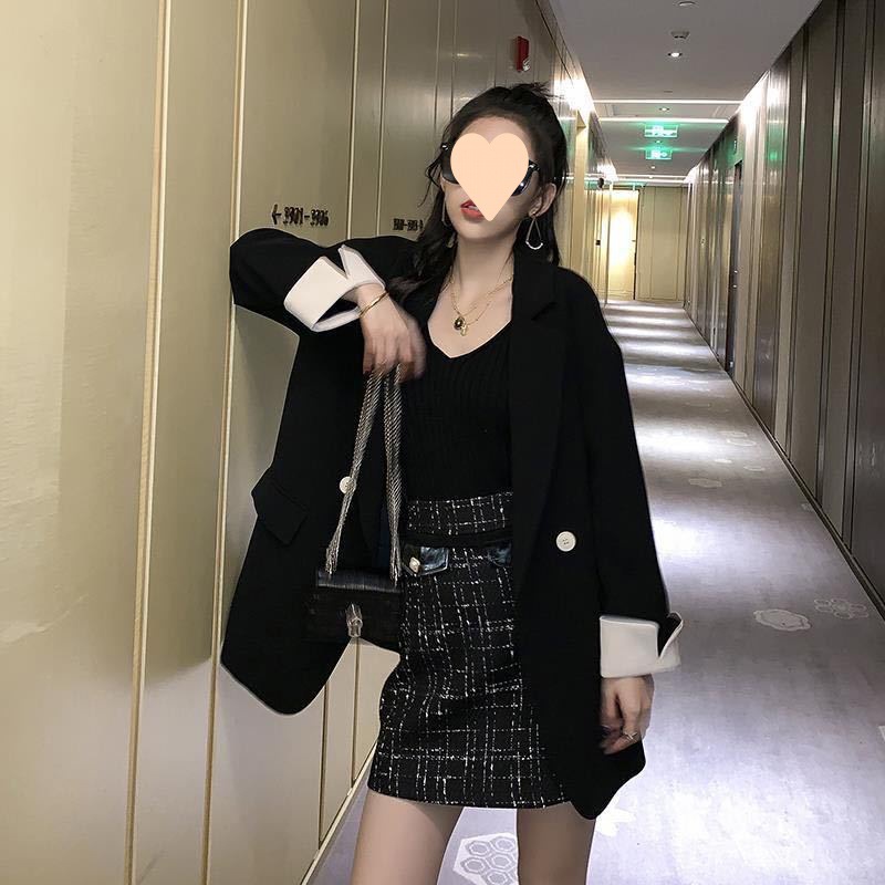 M3301Chic Female Korean Inspired Lightweight Pink Two-Piece Set Casually Stylish Double-Breasted Coat for Students