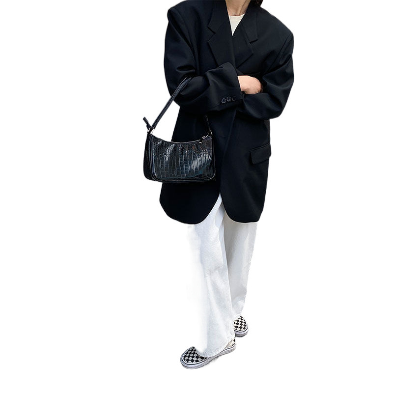 M330Elegant Black Female Blazer - Versatile Midi-Length Suit Top for School Season Wear