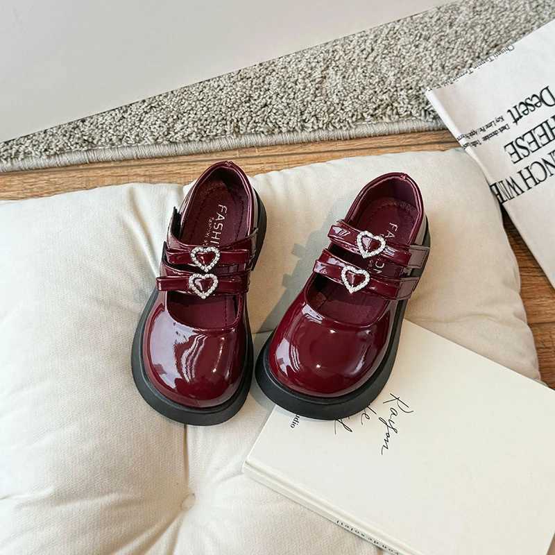 Spring Wine Childrens Leather Shoes Red and Black Elegant Girl Mary Jens Short and Fat Hook and Loop Beautiful and Comfortable Childrens Shoes 26-36XJ