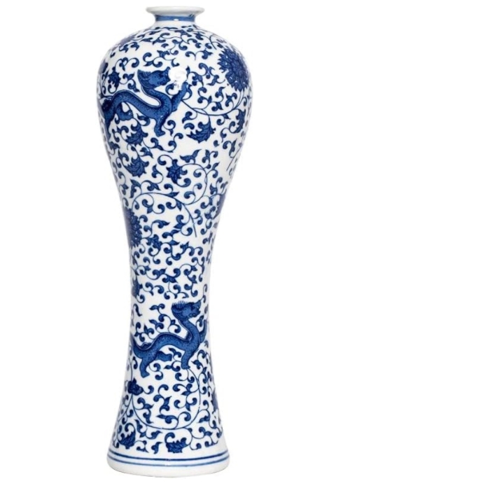 13" China Ceramic Vase Blue and White Porcelain Chinese Handmade Decorative Flower Vase for Living Room Home Decor Office Table Centerpiece