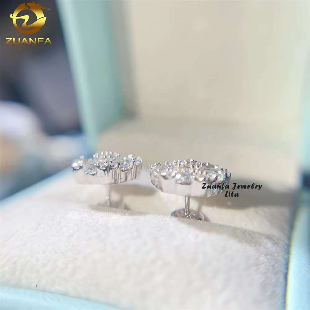 High Quality Big VVS Diamond Hip Hop Iced Out Silver 925 Flower Stud Moissanite Earrings