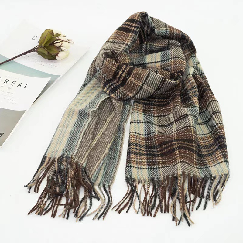 K272 2025 new scarf women's winter imitation cashmere student scarf net celebrity Korean style fashion all-match plaid warm shawl