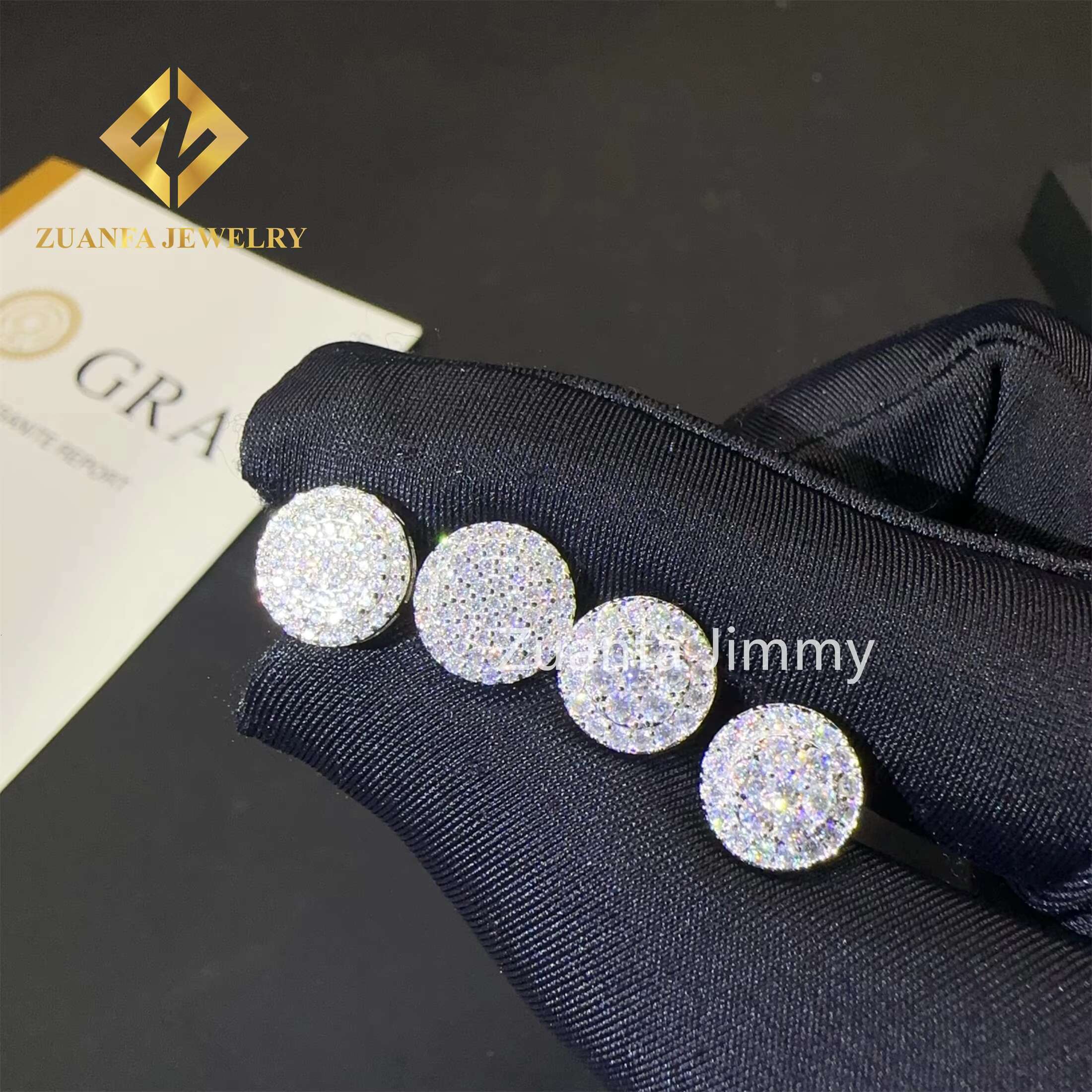 Drop Shipping Iced Out Hip Hop Sterling Silver 925 Silver White Gold Plated Screw Back Moissanite Diamond Stud Earrings Men