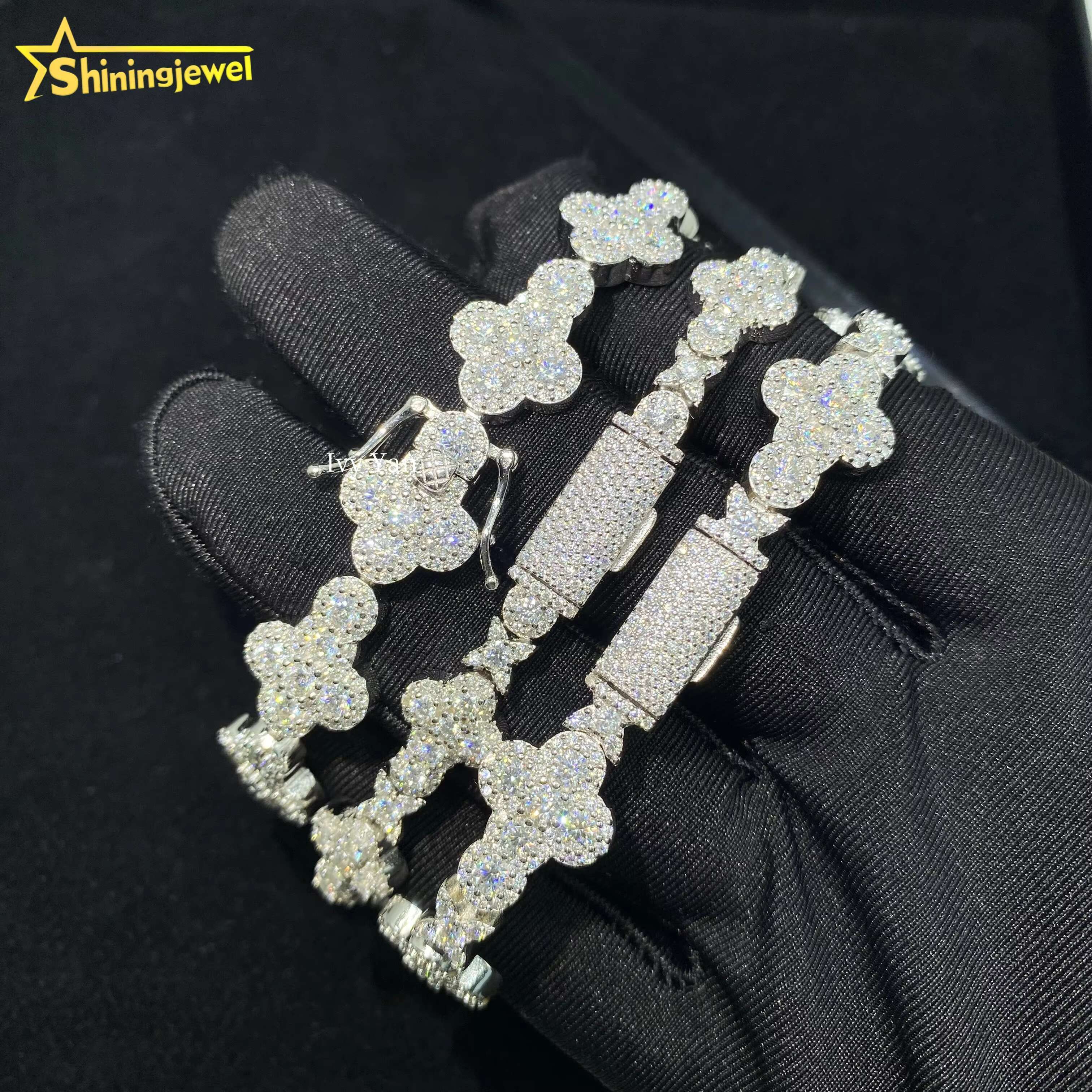 GRA Certificate Iced Out Custotm VVS Moissanite Diamond 925 Silver Hip Hop Jewelry Cross Bracelet Cuban Link Chain Necklace