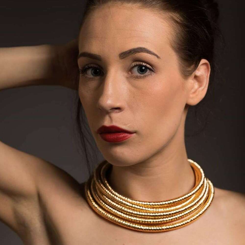 African Choker Necklace Gold Rope Weave Collar Layered Boho Tribal Chokers Multilayer Statement Party Jewelry Accessories for Women
