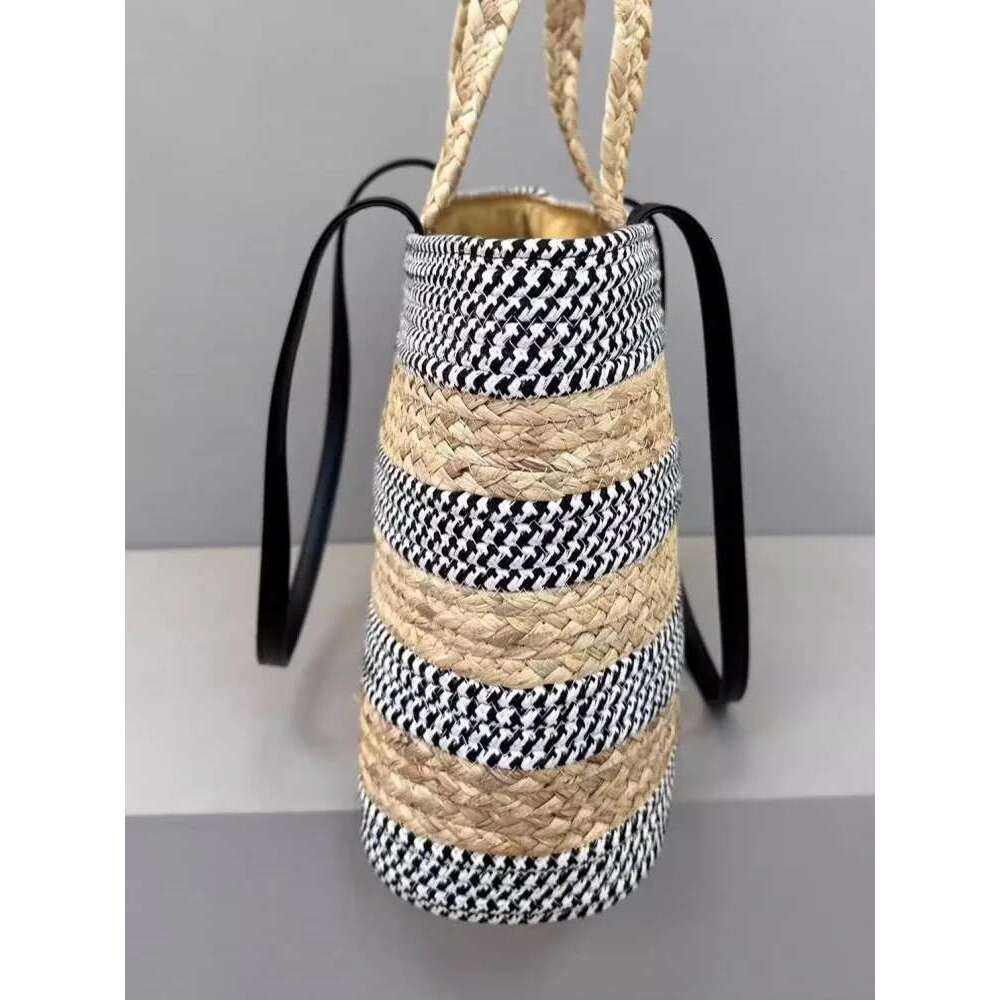 Women's Bags Summer Handmade Women Colors Panelled Striped Casual Totes Handbag Holiday Beach Straw Large Capacity Ladies Shoulder Bag