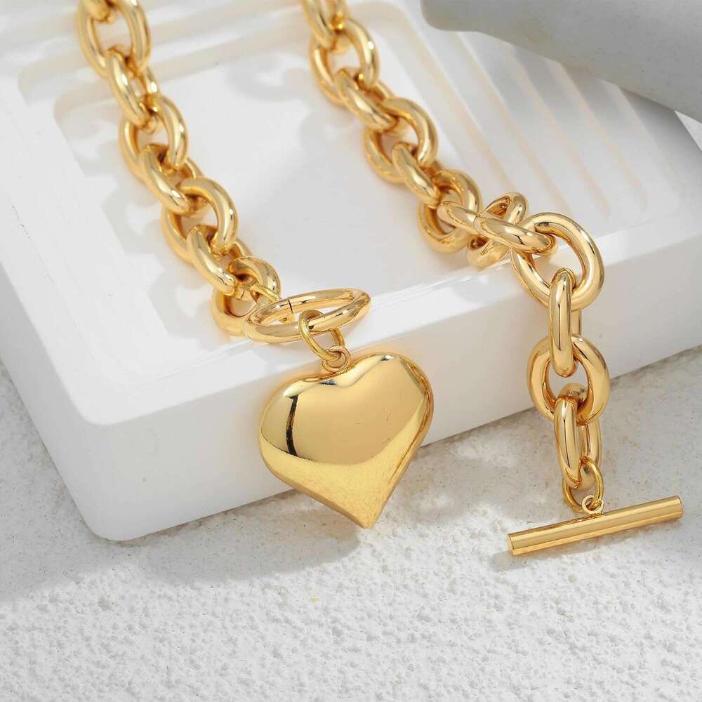 for Women Puffy Pendant White Gold Thick Chunky Chain k Necklaces Heart Coin Choker Necklace