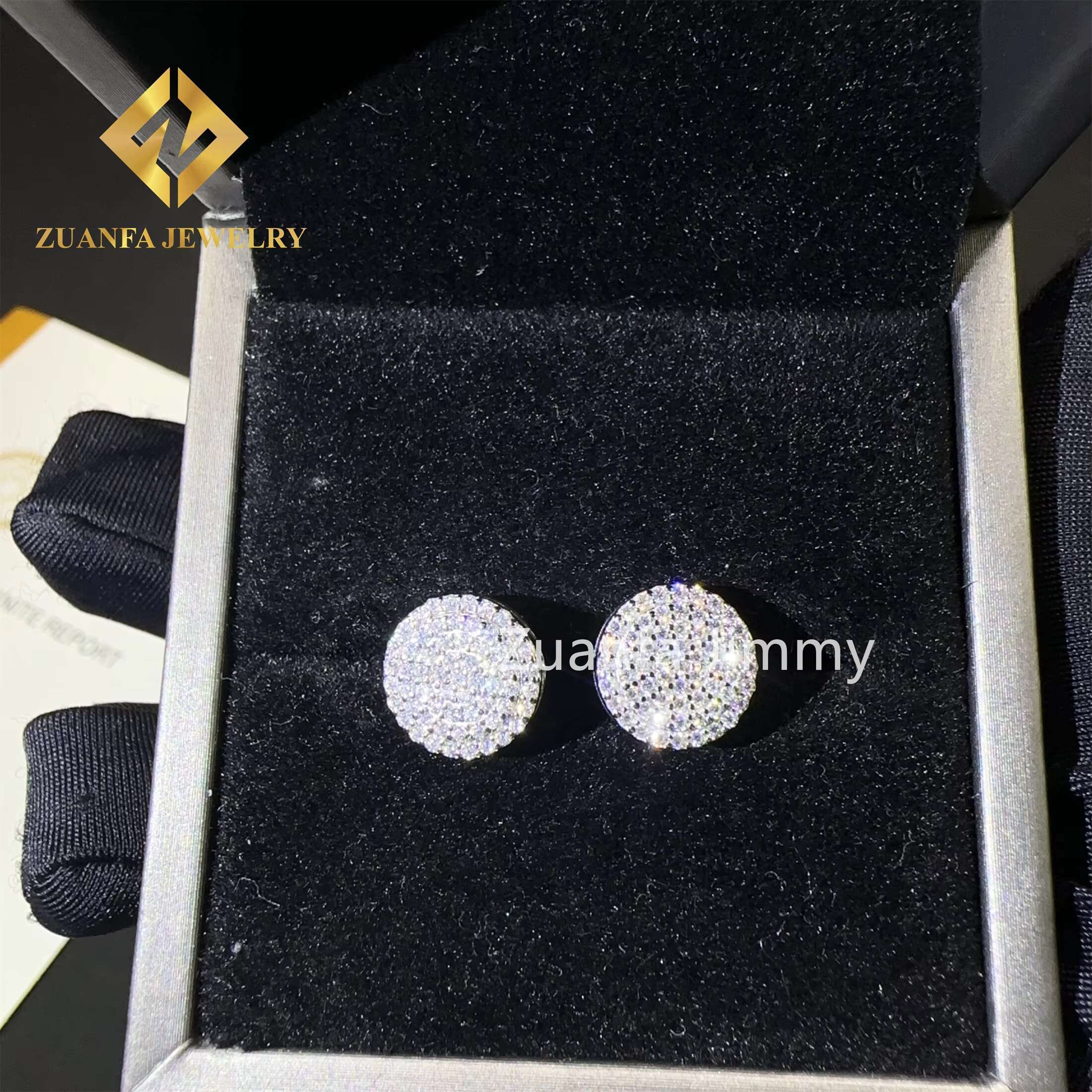 Drop Shipping Iced Out Hip Hop Sterling Silver 925 Silver White Gold Plated Screw Back Moissanite Diamond Stud Earrings Men