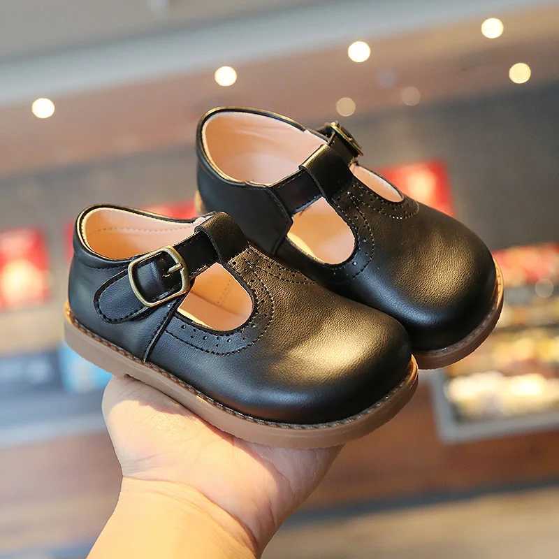 Childrens T with leather shoes girls princess shoes boys breathable apartment Mary Jane black childrens toddler spring and autumnXJ250331