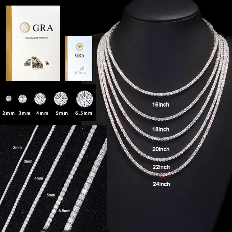 Pass Dia Hip-hop Test 3mm Mossanite Hip Hop Necklace VVS Moissanite Tennis Chain Bracelets Men and women Fashion wear