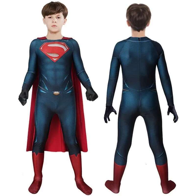Superman Cosplay Costume Bodysuit Super Jumpsuit Halloween Carnival Party Outfits Stage Performance Hero for Boys Oufits