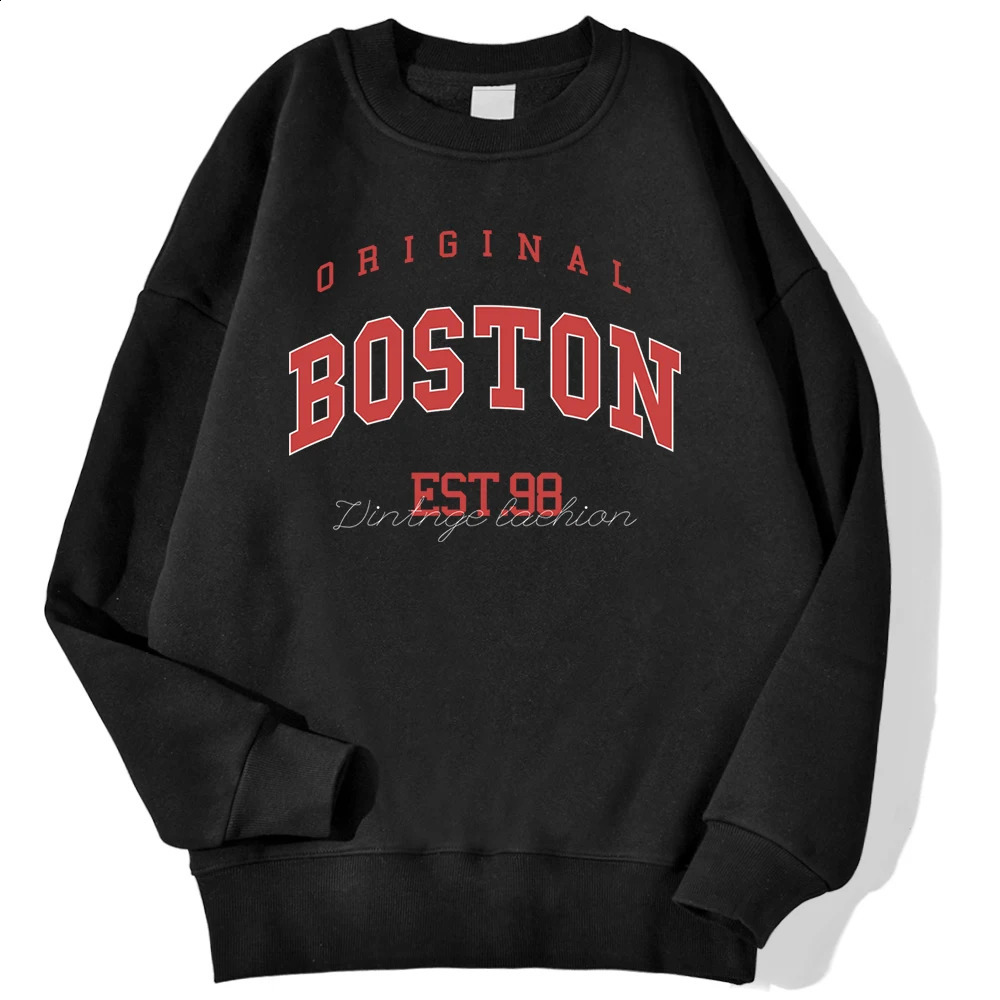 Original Boston Est 98 Street Letter Printed Mens Sweatshirt Autumn Casual Hoodie ONeck Soft Pull Trend Clothing 250322