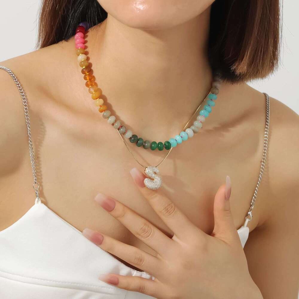Beaded Gemstone for Women, Colorful Boho Bead Choker Natural Stone Freshwater Pearl Surfer Beach Necklace 14K Gold Plated Summer Handmade Jewelry Gift