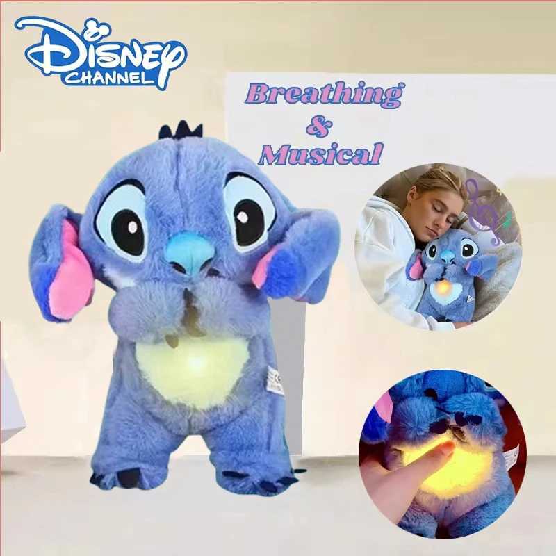 Disney 30cm Sewing Baby Breathing Anxiety Sleep Toy Lilo Angel Plush Doll Lighting Music Baby Sleep Companion Childrens Gift Z250314