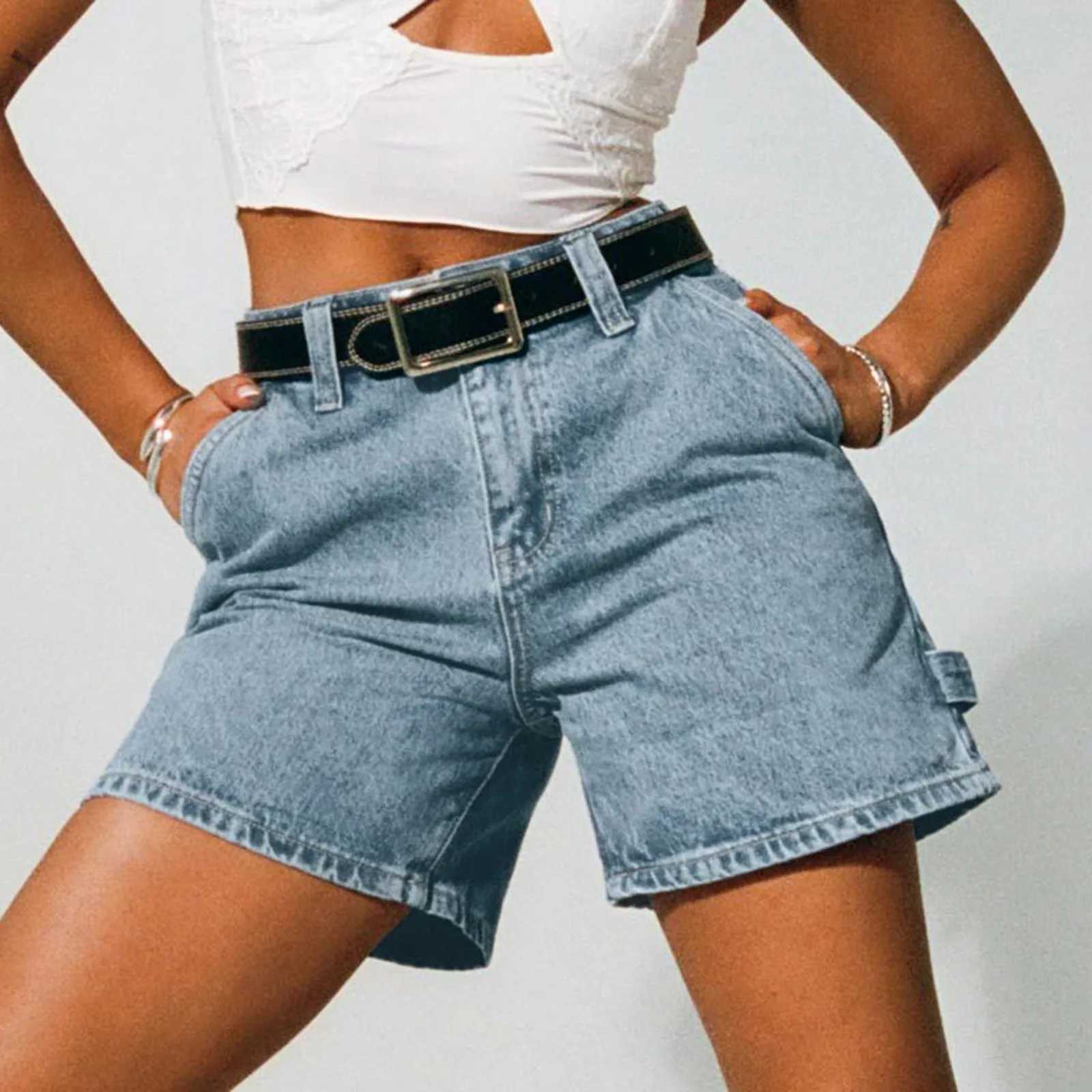 Vintage Women Jean Shorts High Waist Casual Denim Shorts With Pockets Summer Straight Pants Pantnes Y2k Girls StrtwearC250327