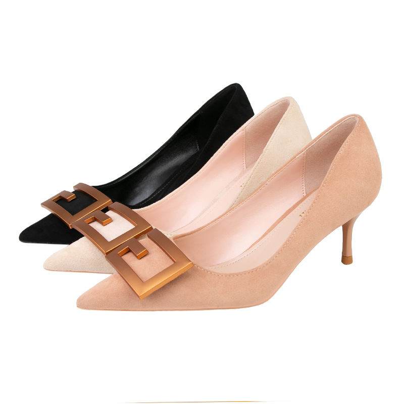 2025 Korean version all-match professional women's shoes with fine heels suede pointed toes sexy slimming, banquet high heels shallow-mouthed sin