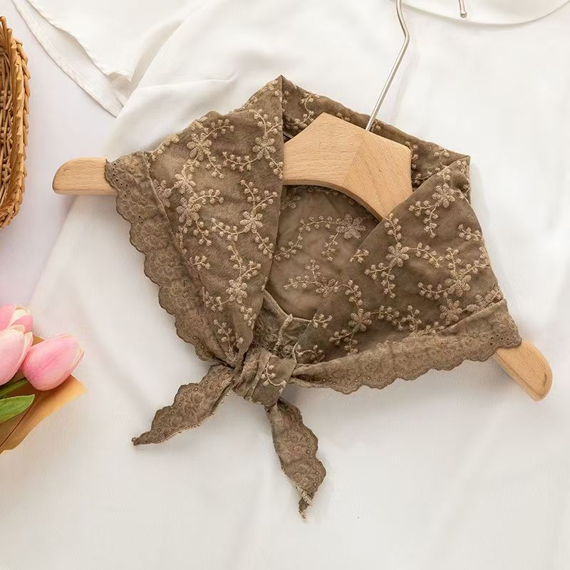 T386 Spring and summer all-match simple cotton triangle scarf women's small scarf flower embroidery decoration yellow scarf Korean version of sma