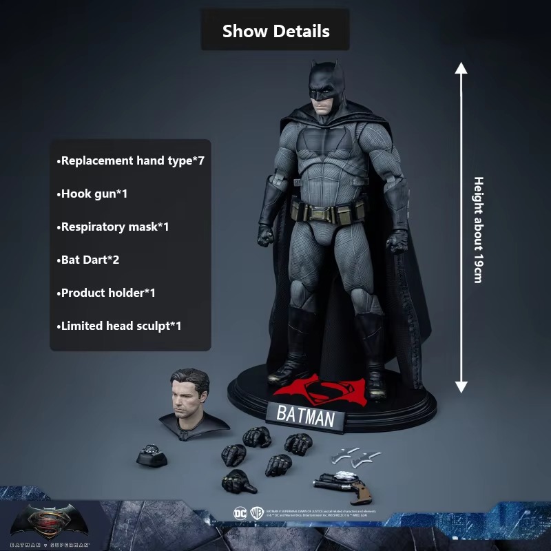 Action Figures Toy Fondjoy DC Batman Batman Movie Character Model Authentic DC Batman Limited Head Sculpt Action Figures 19cm Collect Ornaments Boys B