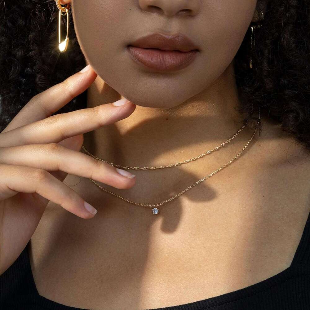 - 14K Dainty Gold Plated Layering Chokers Set Multilayer Delicate Necklace Trendy Adjustable Long Layered Necklaces for Women