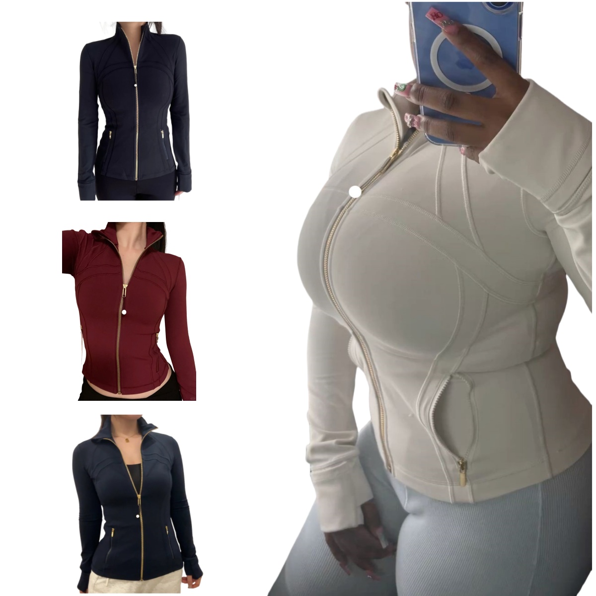 2025 5a yoga jacket New Women's Jacket Yoga Black Cream Gold Zipper Exercise Long Sleeve Fiess Gym Exposed Sportswear pants sets