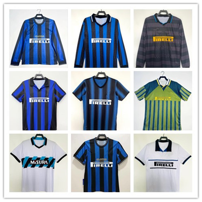Inters Milans Men's Vintage Style Soccer Jerseys (95, 96, 97, 98) Football Shirts with Long Sleeve