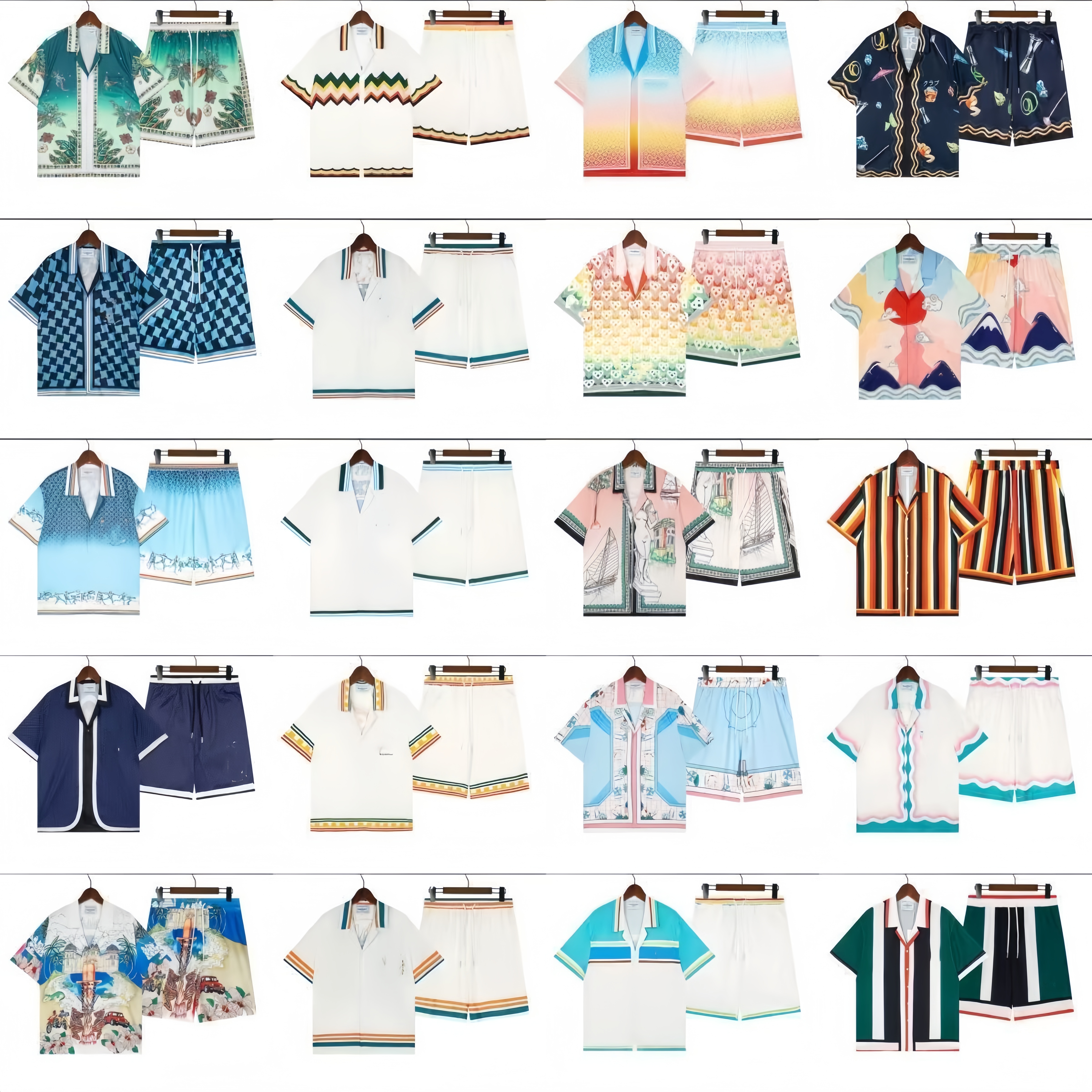 Summer Designer Men T Shirt Set Casual Print Lapel Shirt And Shorts Mens Womens Loose Fit Silk Shorts
