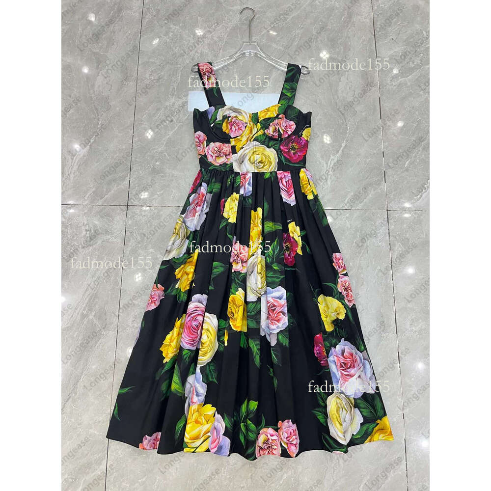 Summer party birthday cotton peonies print gathered waist sleeveless midi dress womens designer clothing dresses for woman