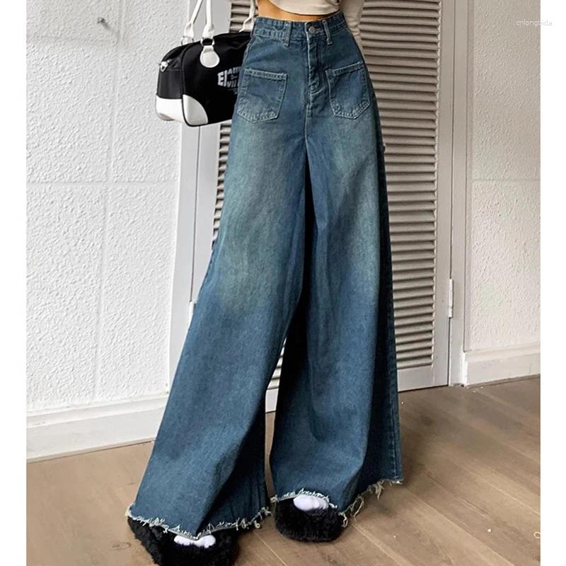 Womens Jeans Woman High Waist Punk Baggy Female Vintage Streetwear Loose Pants Girls Fashion Harajuku Blue Light Denim Trousers