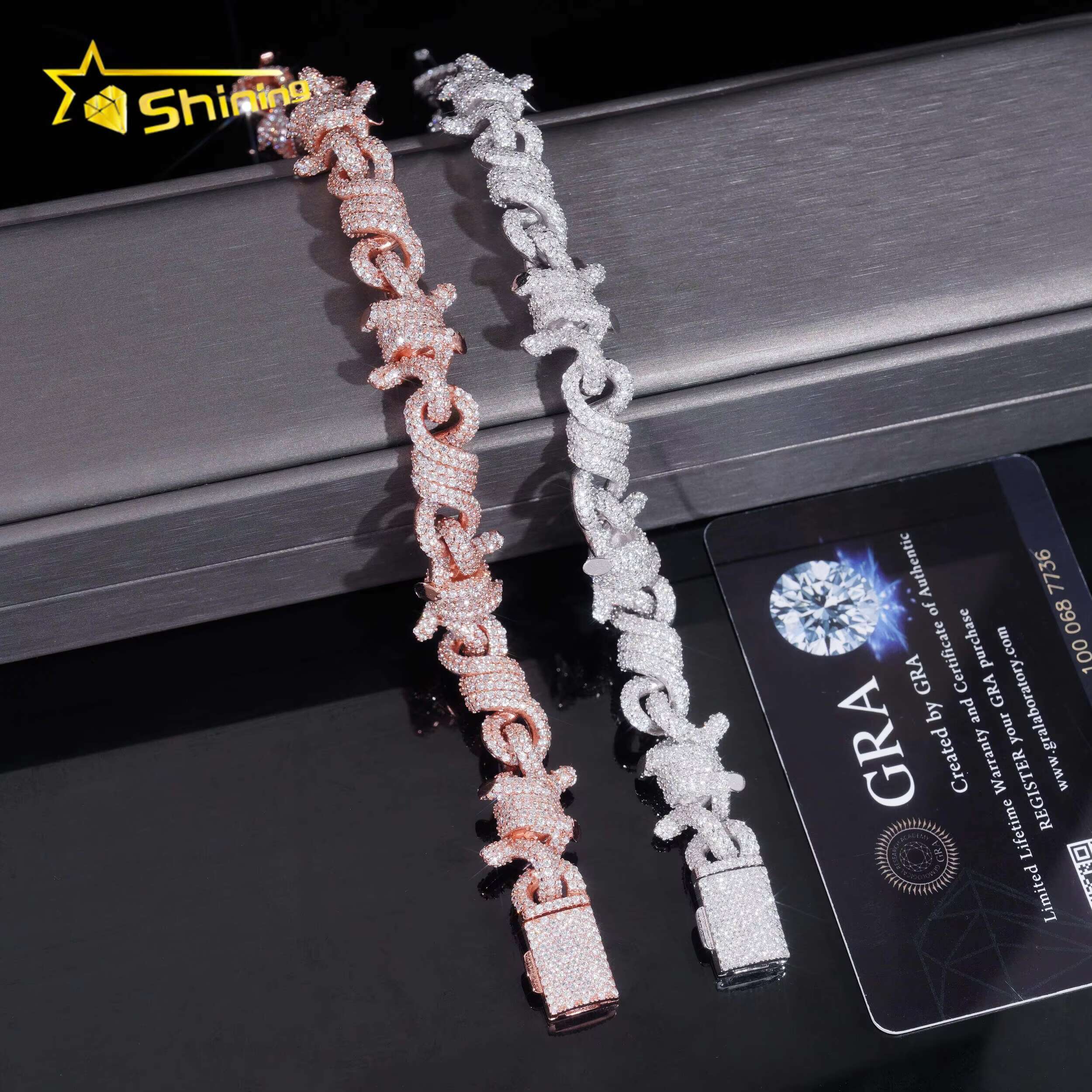 Iced Out Jewelry Hip Hop Rose Gold 15mm Twist 925 Silver Infinity Thorn Moissanite Bracelet
