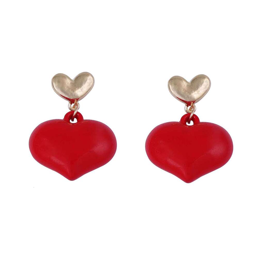 Retro Red Enamel Heart Drop Earrings Minimalist Stylish Sexy Versatile Women Daily Wear