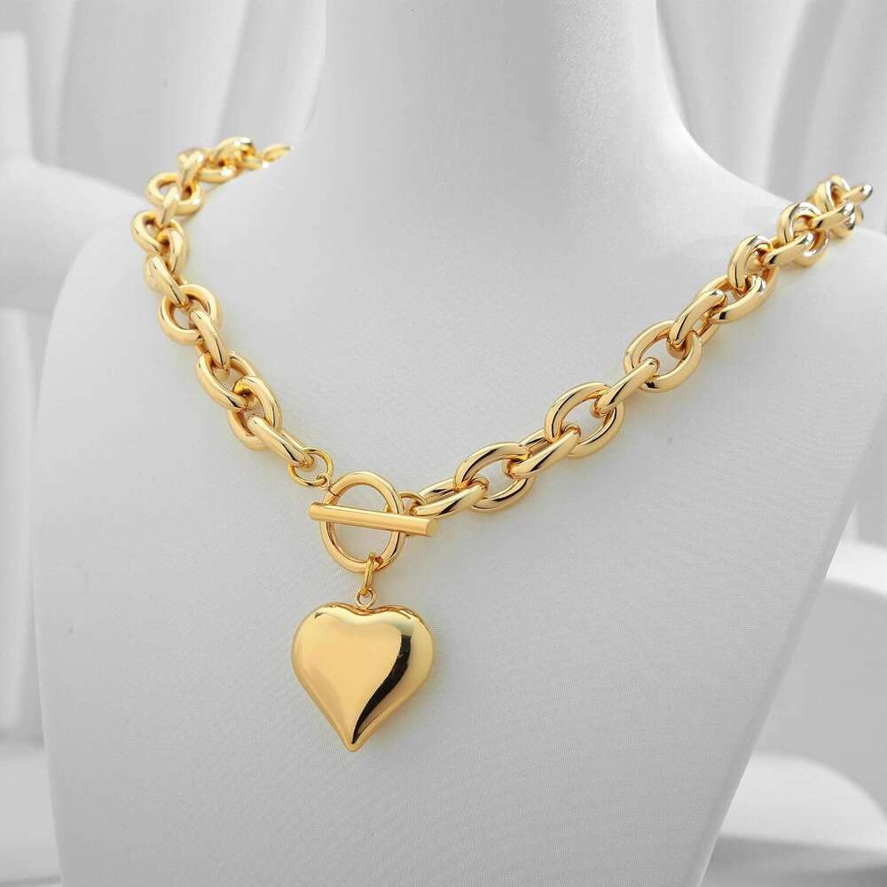 for Women Puffy Pendant White Gold Thick Chunky Chain k Necklaces Heart Coin Choker Necklace