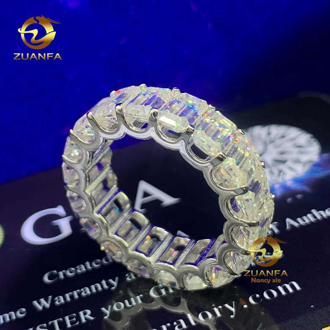 Wholesale 925 Silver Gold Plated Women EMERALD Cut Jewelry Eternity Moissanite Diamond Band Engagement Rings Moissanite