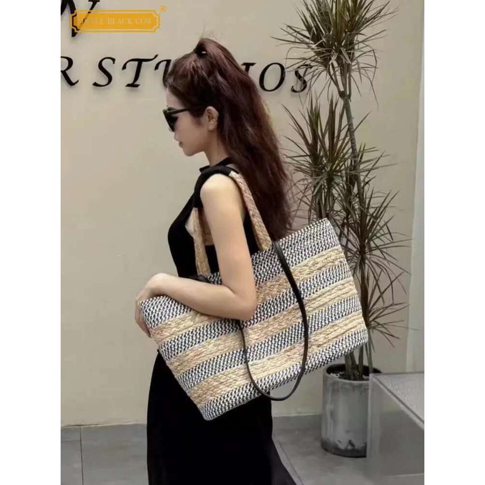 Women's Bags Summer Handmade Women Colors Panelled Striped Casual Totes Handbag Holiday Beach Straw Large Capacity Ladies Shoulder Bag