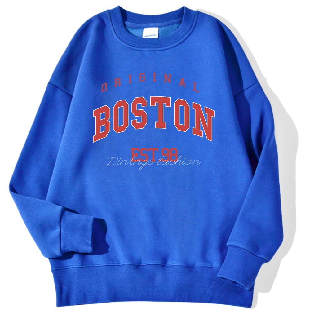 Original Boston Est 98 Street Letter Printed Mens Sweatshirt Autumn Casual Hoodie ONeck Soft Pull Trend Clothing 250322