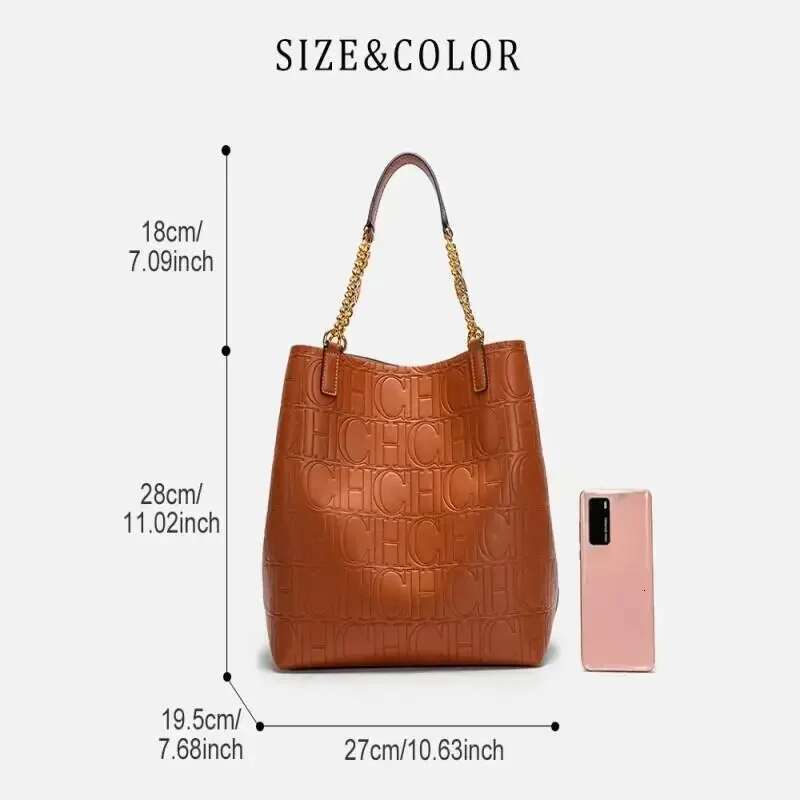CH Women's Large-Capacity Tote Bag Superior Sense Of Solid Colour Simple Daily Commuting Fashion Style Ladies Versatile