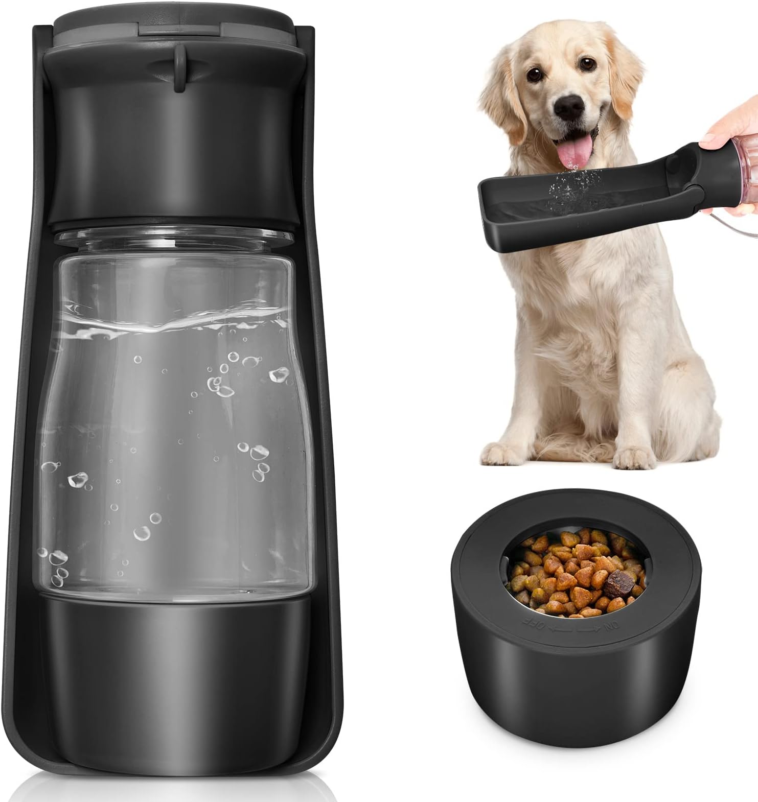 Dog Water Bottle with Food Container - Foldable Portable Puppy Travel Water Dispenser, Leak Proof Dog Water Bowl Summer Accessories for Pet Outdoor Wa