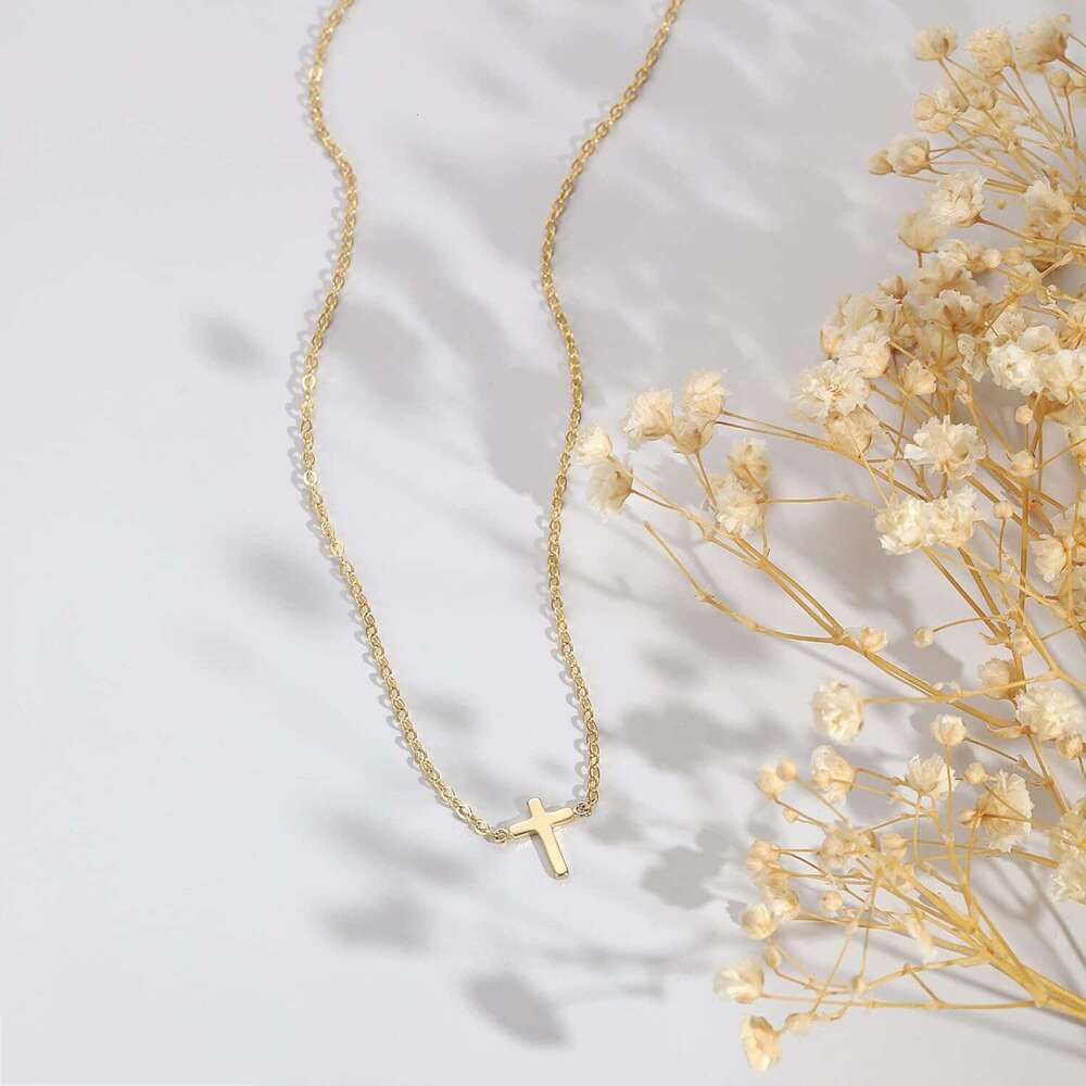 Dainty Necklace Women, 14K Plated Simple Choker Small Cross Pendant Tiny Cute Necklaces Handmade Aesthetic Gold Jewelry for Women