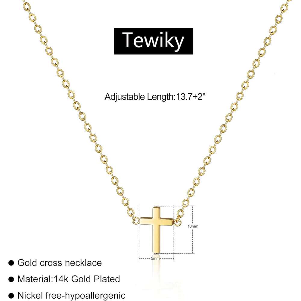 Dainty Necklace Women, 14K Plated Simple Choker Small Cross Pendant Tiny Cute Necklaces Handmade Aesthetic Gold Jewelry for Women