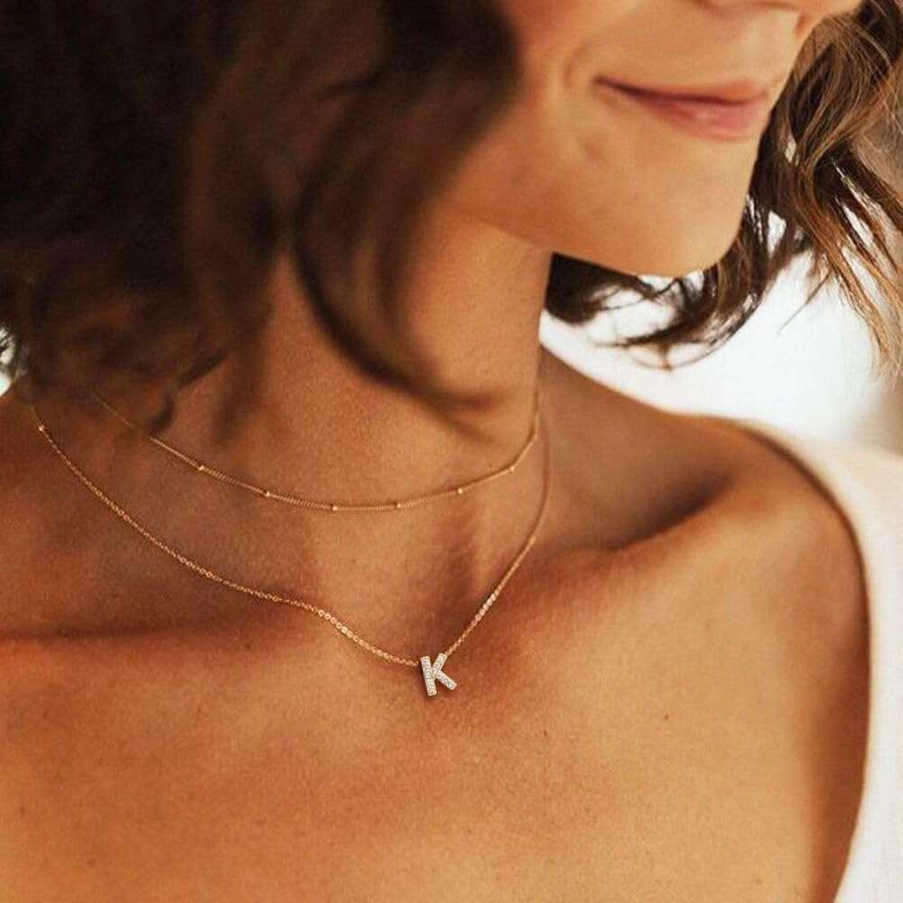 Women Dainty Simple CZ Initial Choker Necklace Tiny Letter Pendant Monogram Name Trendy Gold Alphabet Necklaces for Teen Girls Gift
