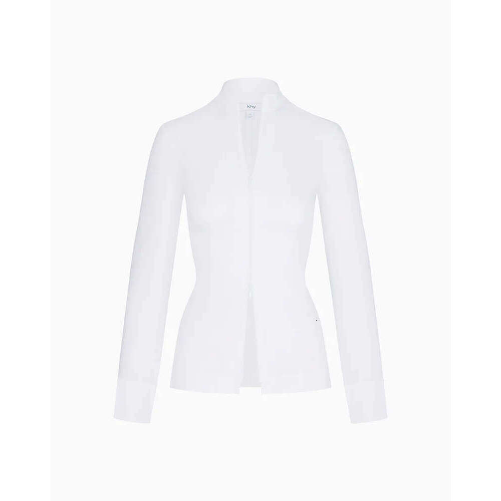 Kylie Same Style~Khy Poplin Double Zipper Short Shirt Drop007 Stand Up Collar Slimming Top