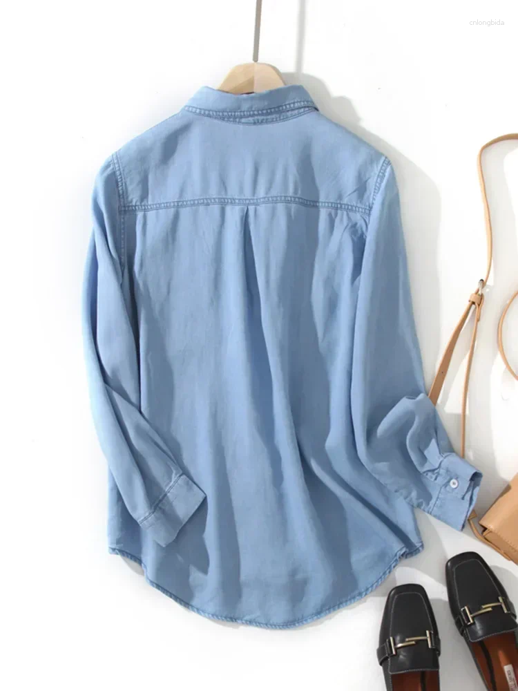 Womens Blouses Summer Denim Women Oversize Long Sleeve Shirt Spring Elegant Casual Basic Top ED2025