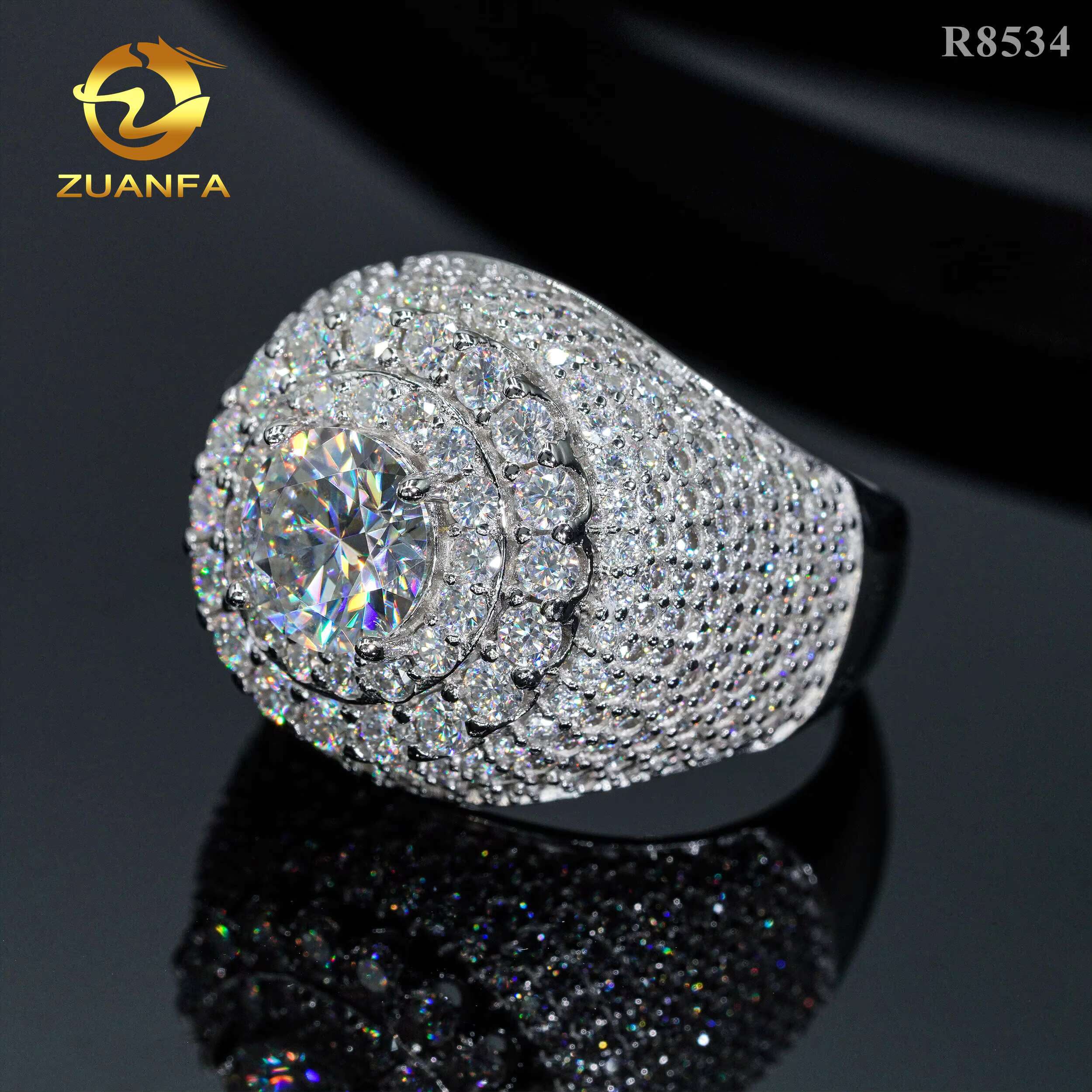 Top Sale Luxury Men Diamond 925 Sterling Silver Iced Out Fine Jewelry Solitaire Pave Moissanite Hip Hop Ring
